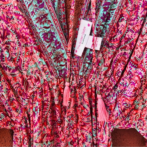 Boho Maxi Dress | Coverup Womens L Colorful Paisley Floral - Picture 3 of 10